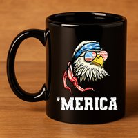 4th Of July Merica Usa Flag Bald Eagle Patriotic Veteran 11oz C Handle Ceramic Mug