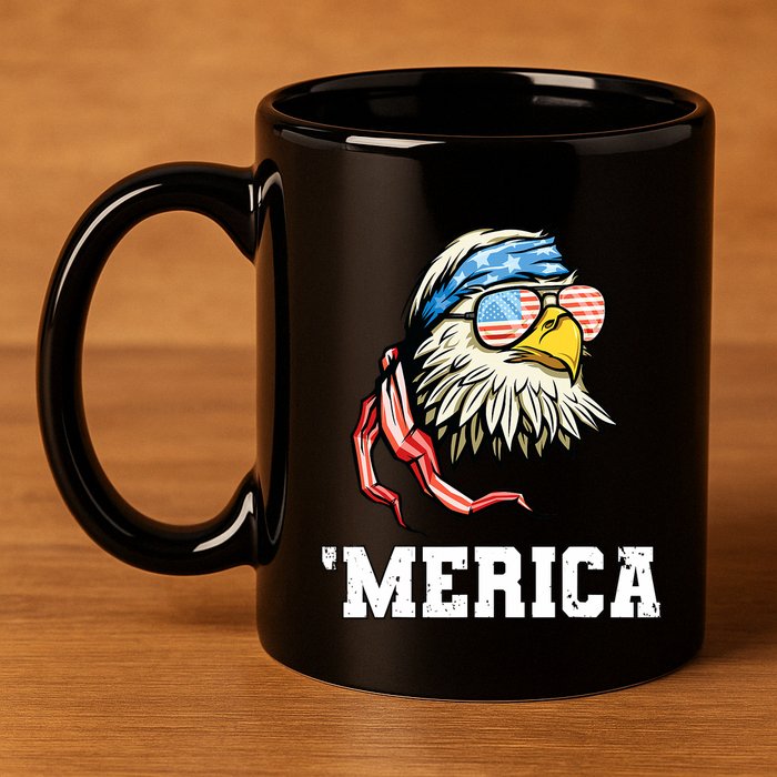 4th Of July Merica Usa Flag Bald Eagle Patriotic Veteran 11oz C Handle Ceramic Mug