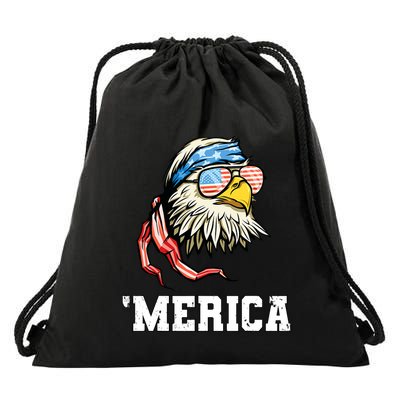 4th Of July Merica Usa Flag Bald Eagle Patriotic Veteran Drawstring Bag
