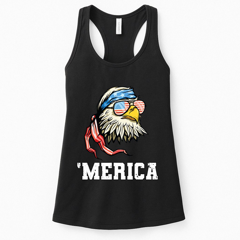 4th Of July Merica Usa Flag Bald Eagle Patriotic Veteran Womens Tank Top