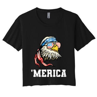 4th Of July Merica Usa Flag Bald Eagle Patriotic Veteran Women's Crop Top Tee