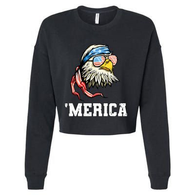 4th Of July Merica Usa Flag Bald Eagle Patriotic Veteran Cropped Pullover Crew