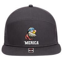 4th Of July Merica Usa Flag Bald Eagle Patriotic Veteran 7 Panel Mesh Trucker Snapback Hat