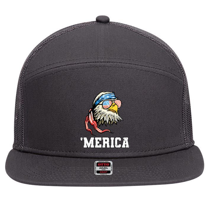 4th Of July Merica Usa Flag Bald Eagle Patriotic Veteran 7 Panel Mesh Trucker Snapback Hat