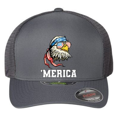 4th Of July Merica Usa Flag Bald Eagle Patriotic Veteran Flexfit Unipanel Trucker Cap