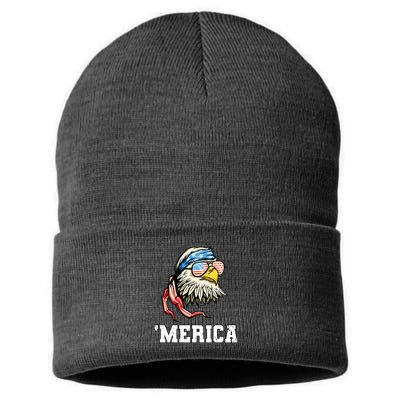 4th Of July Merica Usa Flag Bald Eagle Patriotic Veteran Sustainable Knit Beanie
