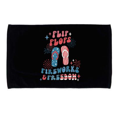 4th Of July Retro Flip Flops Fireworks & Freedom Gift Microfiber Hand Towel