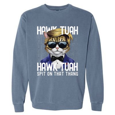 4th Of July Patriotic Cat Usa Hawk Tuah Spit On That Thing Garment-Dyed Sweatshirt