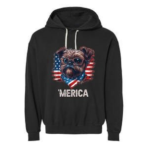 4th Of July Patriotic Brussels Griffon Dog Merica Garment-Dyed Fleece Hoodie