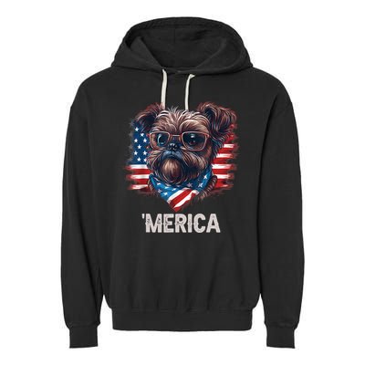 4th Of July Patriotic Brussels Griffon Dog Merica Garment-Dyed Fleece Hoodie