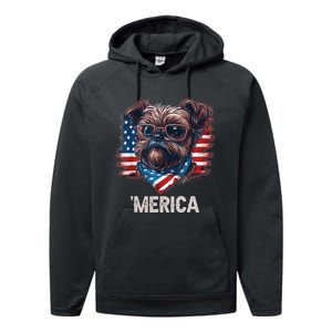 4th Of July Patriotic Brussels Griffon Dog Merica Performance Fleece Hoodie