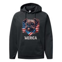 4th Of July Patriotic Brussels Griffon Dog Merica Performance Fleece Hoodie