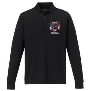 4th Of July Patriotic Brussels Griffon Dog Merica Performance Long Sleeve Polo