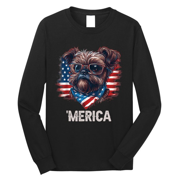 4th Of July Patriotic Brussels Griffon Dog Merica Long Sleeve Shirt