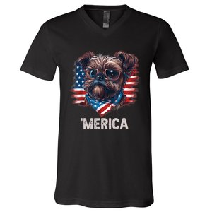 4th Of July Patriotic Brussels Griffon Dog Merica V-Neck T-Shirt