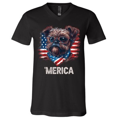 4th Of July Patriotic Brussels Griffon Dog Merica V-Neck T-Shirt