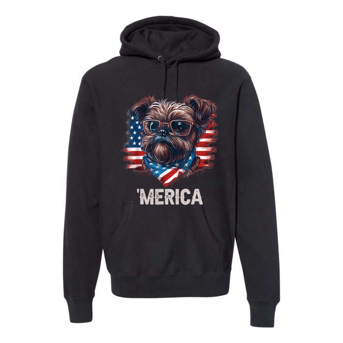 4th Of July Patriotic Brussels Griffon Dog Merica Premium Hoodie