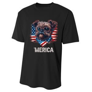 4th Of July Patriotic Brussels Griffon Dog Merica Performance Sprint T-Shirt