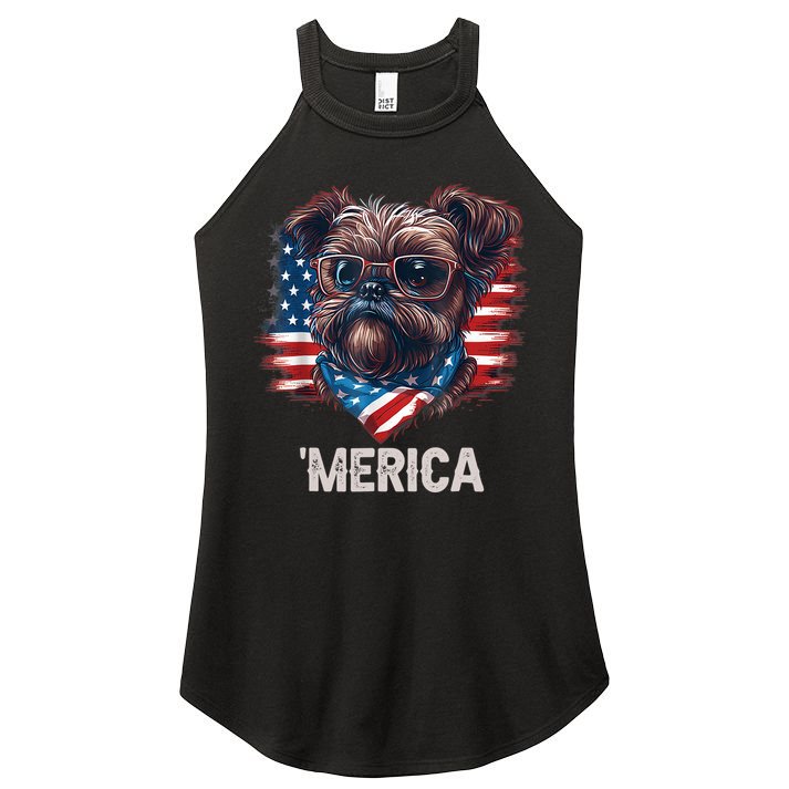 4th Of July Patriotic Brussels Griffon Dog Merica Women's Perfect Tri Rocker Tank