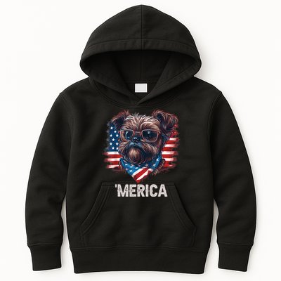4th Of July Patriotic Brussels Griffon Dog Merica Kids Hoodie