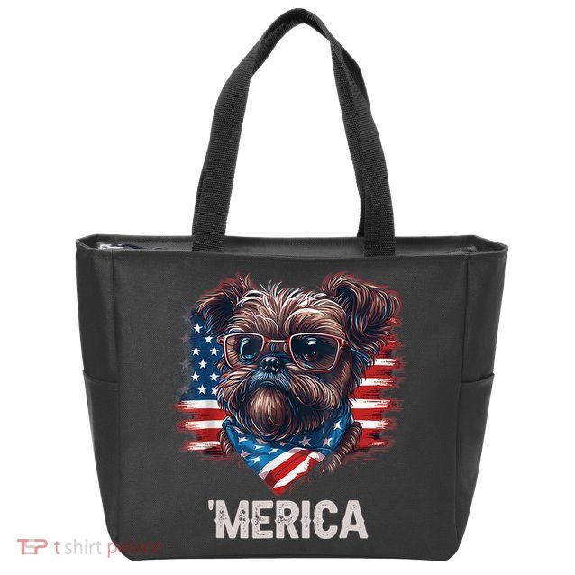 4th Of July Patriotic Brussels Griffon Dog Merica Zip Tote Bag