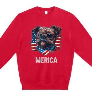 4th Of July Patriotic Brussels Griffon Dog Merica Premium Crewneck Sweatshirt