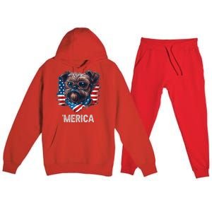 4th Of July Patriotic Brussels Griffon Dog Merica Premium Hooded Sweatsuit Set