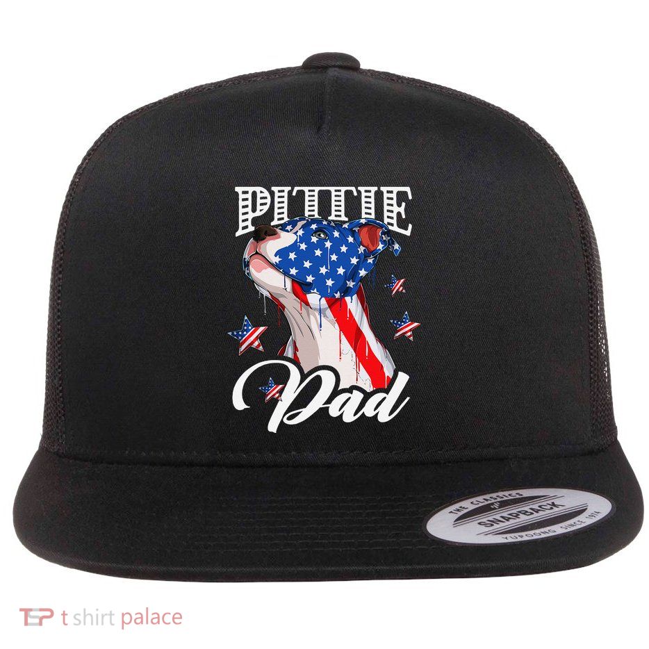 4th Of July Pittie Dad American Flag Pitbull Dog Lover Flat Bill Trucker Hat
