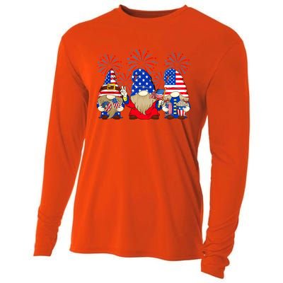 4th Of July Funny Gnomes American Flag Gnome Squad Cousin Funny Gift Cooling Performance Long Sleeve Crew