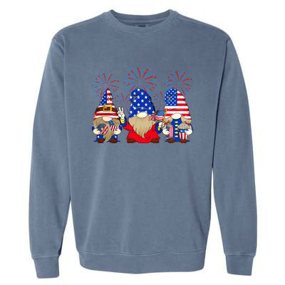 4th Of July Funny Gnomes American Flag Gnome Squad Cousin Funny Gift Garment-Dyed Sweatshirt