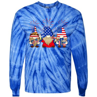 4th Of July Funny Gnomes American Flag Gnome Squad Cousin Funny Gift Tie-Dye Long Sleeve Shirt