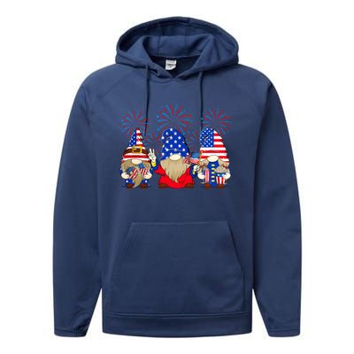 4th Of July Funny Gnomes American Flag Gnome Squad Cousin Funny Gift Performance Fleece Hoodie