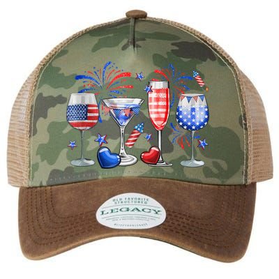 4th Of July Wine Glasses Independence Day American Flag  Legacy Tie Dye Trucker Hat