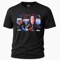 4th Of July Wine Glasses Independence Day American Flag  Cooling Performance Crew T-Shirt