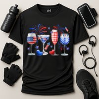 4th Of July Wine Glasses Independence Day American Flag  Cooling Performance Crew T-Shirt