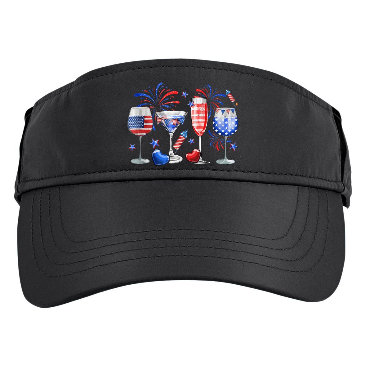 4th Of July Wine Glasses Independence Day American Flag  Adult Drive Performance Visor