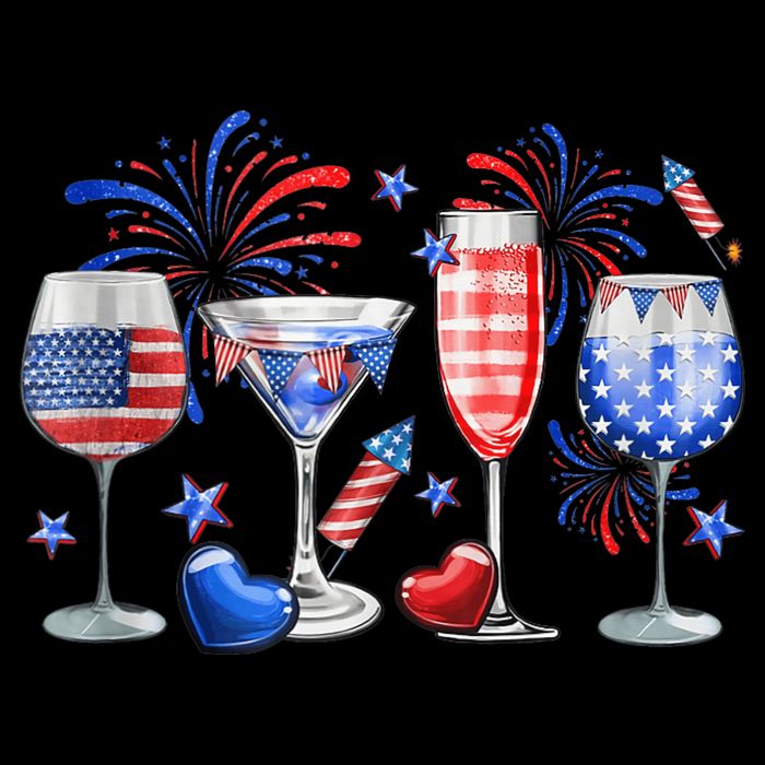 4th Of July Wine Glasses Independence Day American Flag  Bucket Hat