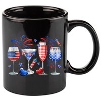 4th Of July Wine Glasses Independence Day American Flag  11oz C Handle Ceramic Mug