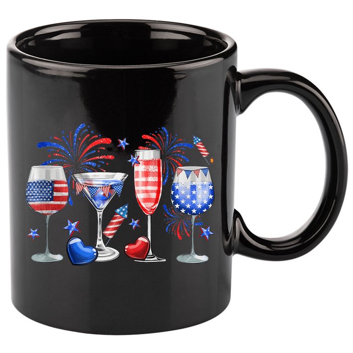 4th Of July Wine Glasses Independence Day American Flag  11oz C Handle Ceramic Mug