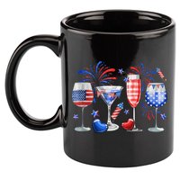 4th Of July Wine Glasses Independence Day American Flag  11oz C Handle Ceramic Mug