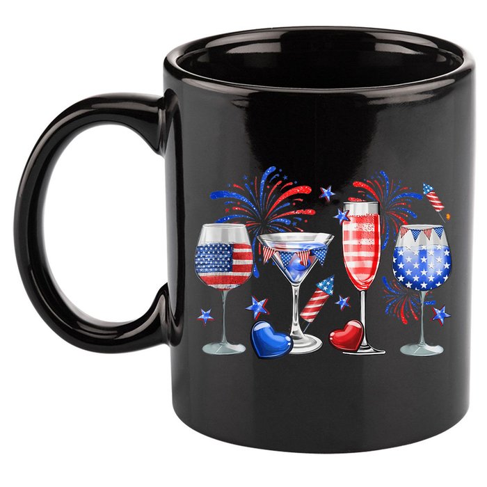 4th Of July Wine Glasses Independence Day American Flag  11oz C Handle Ceramic Mug