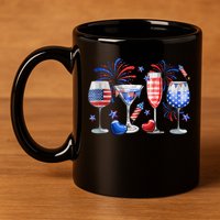4th Of July Wine Glasses Independence Day American Flag  11oz C Handle Ceramic Mug