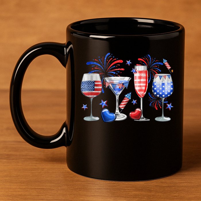 4th Of July Wine Glasses Independence Day American Flag  11oz C Handle Ceramic Mug