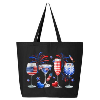 4th Of July Wine Glasses Independence Day American Flag  25L Jumbo Tote