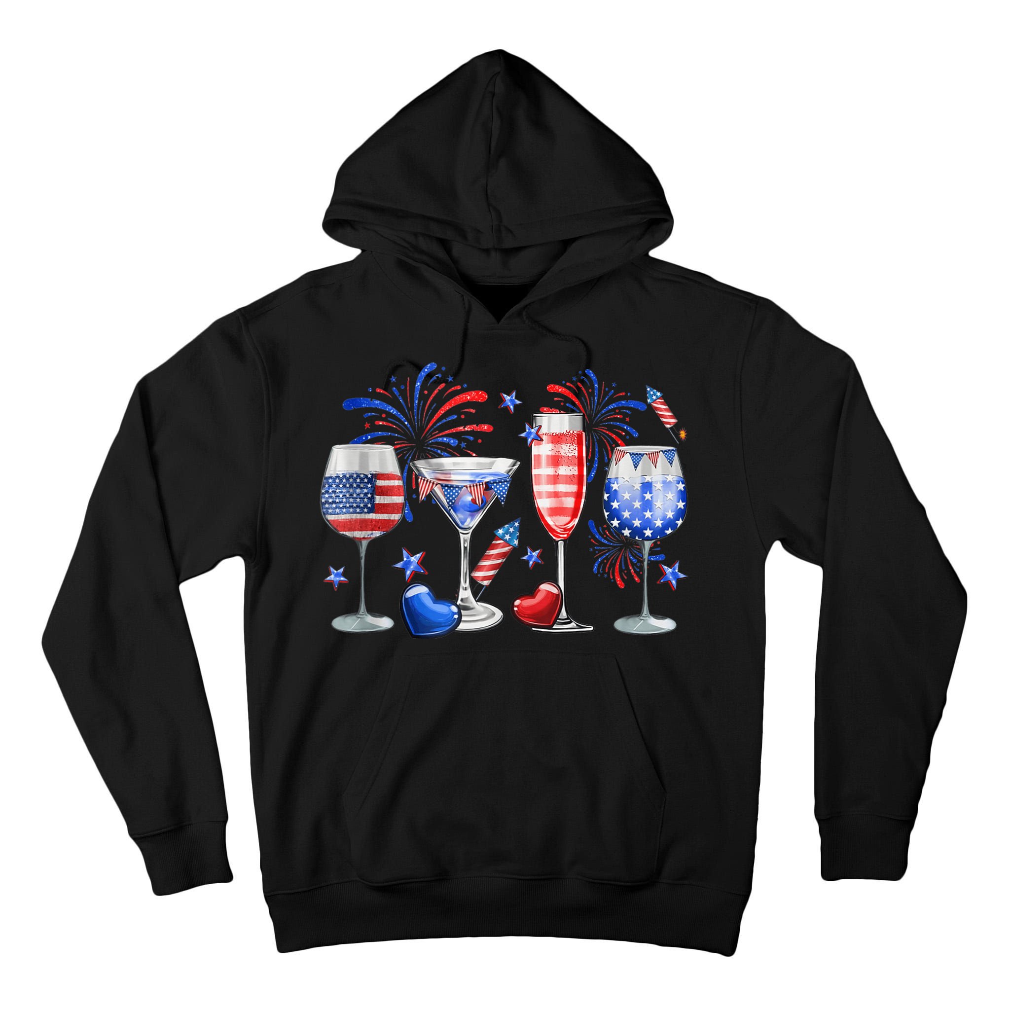 4th Of July Wine Glasses Independence Day American Flag  Tall Hoodie