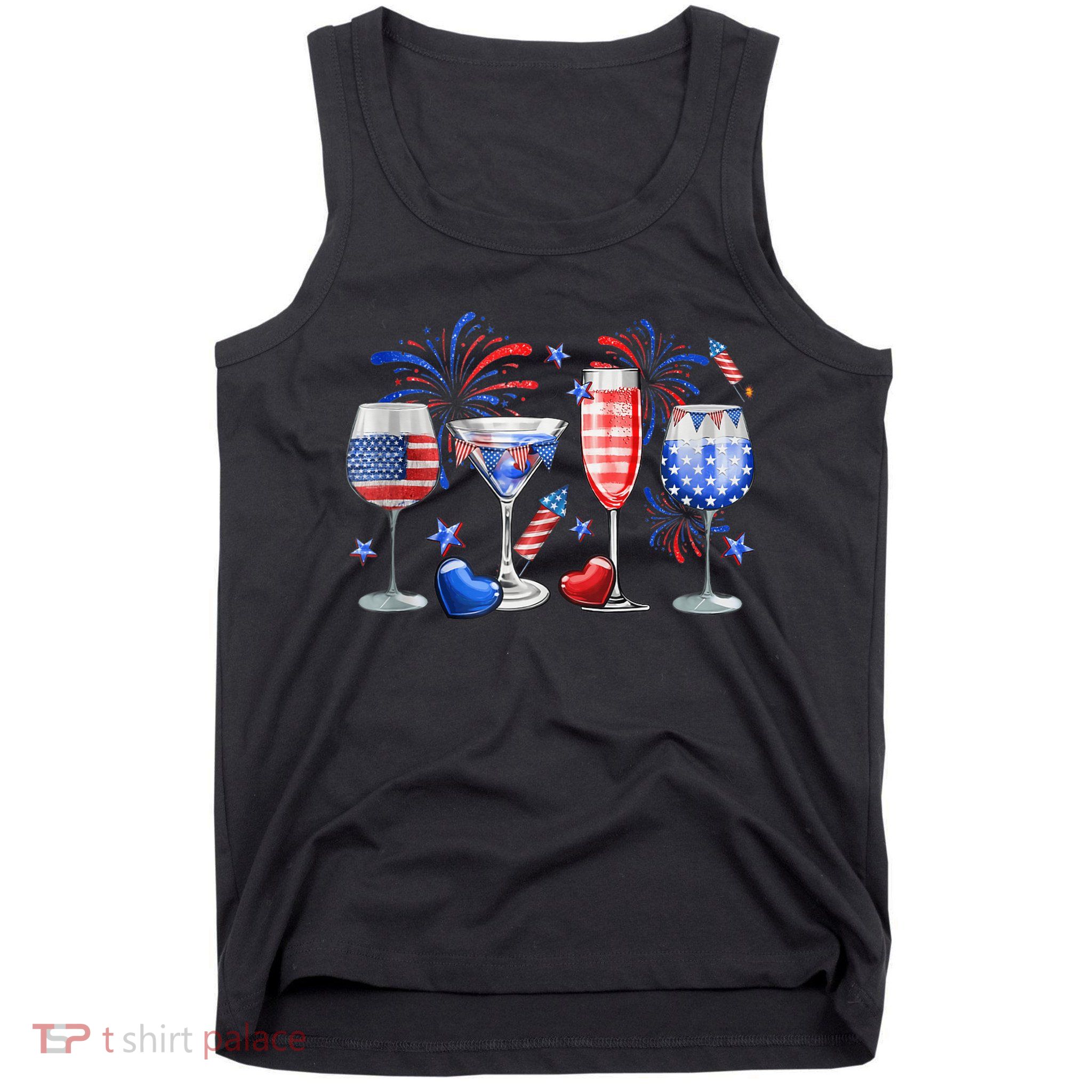 4th Of July Wine Glasses Independence Day American Flag  Tank Top