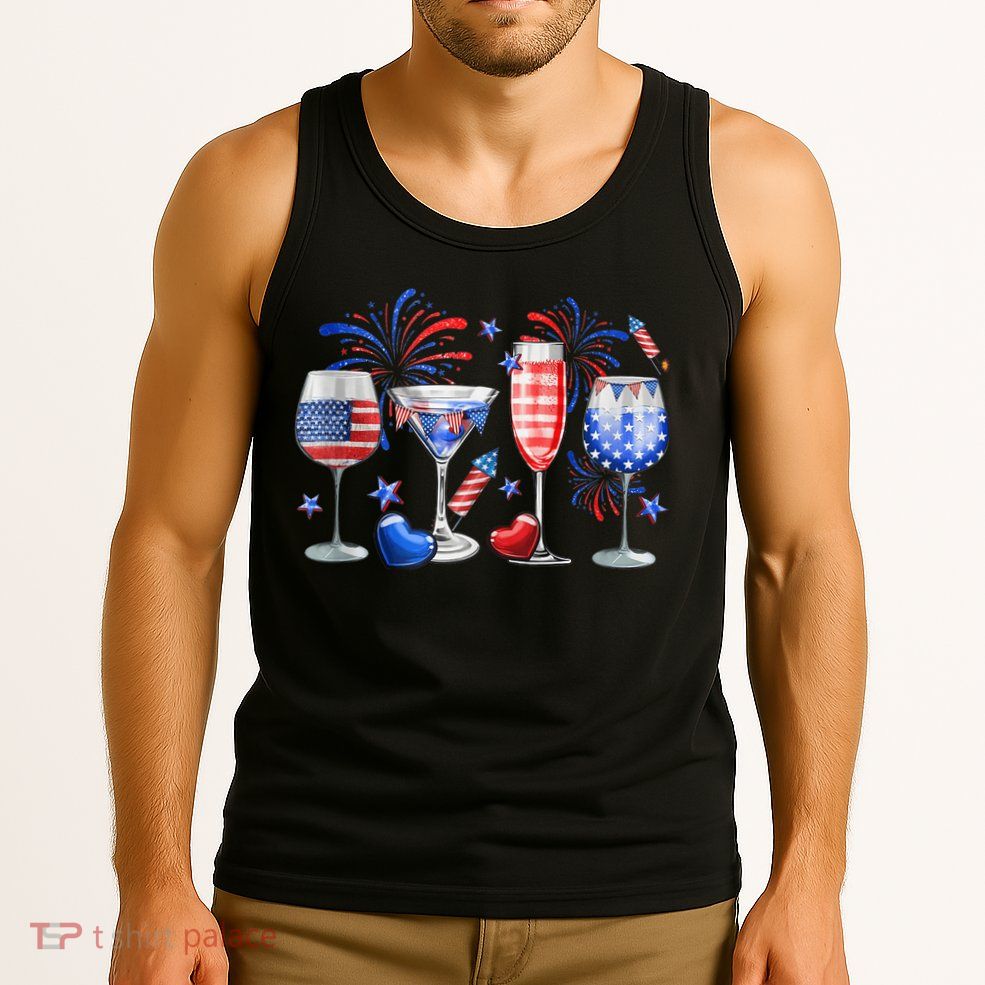 4th Of July Wine Glasses Independence Day American Flag  Tank Top