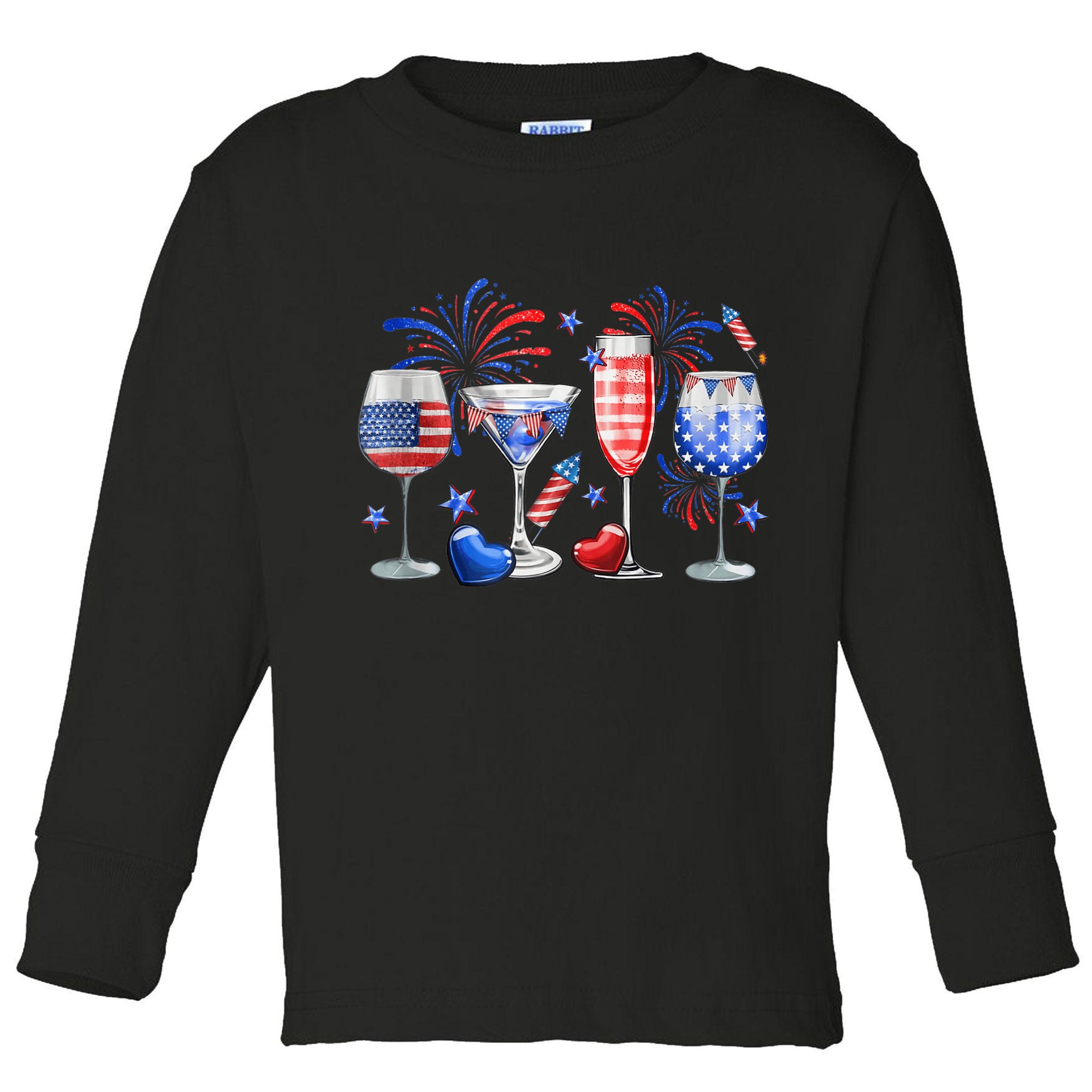 4th Of July Wine Glasses Independence Day American Flag  Toddler Long Sleeve Shirt