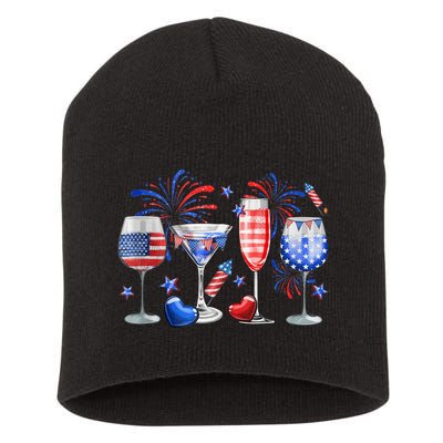 4th Of July Wine Glasses Independence Day American Flag  Short Acrylic Beanie