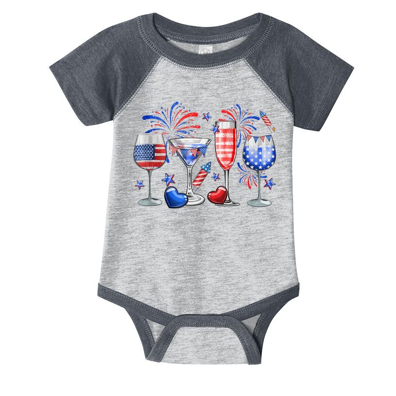 4th Of July Wine Glasses Independence Day American Flag  Infant Baby Jersey Bodysuit